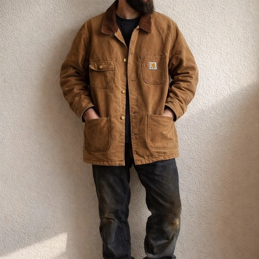 Carhartt Sandstone Canvas Workwear  Lined Chore Jacket Size 44 T